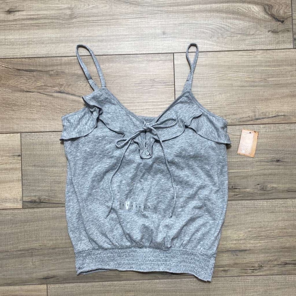 Arizona Jean Company Juniors Ruffled Built In Bra‎ Henley Tank Top Size M Gray